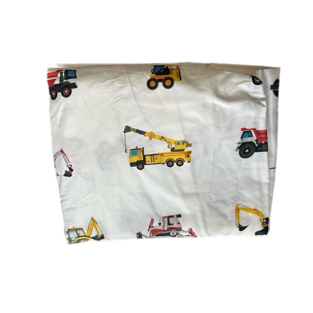 Construction Truck Fitted Crib Sheet White Toddler Bedding Excavator Crane Print